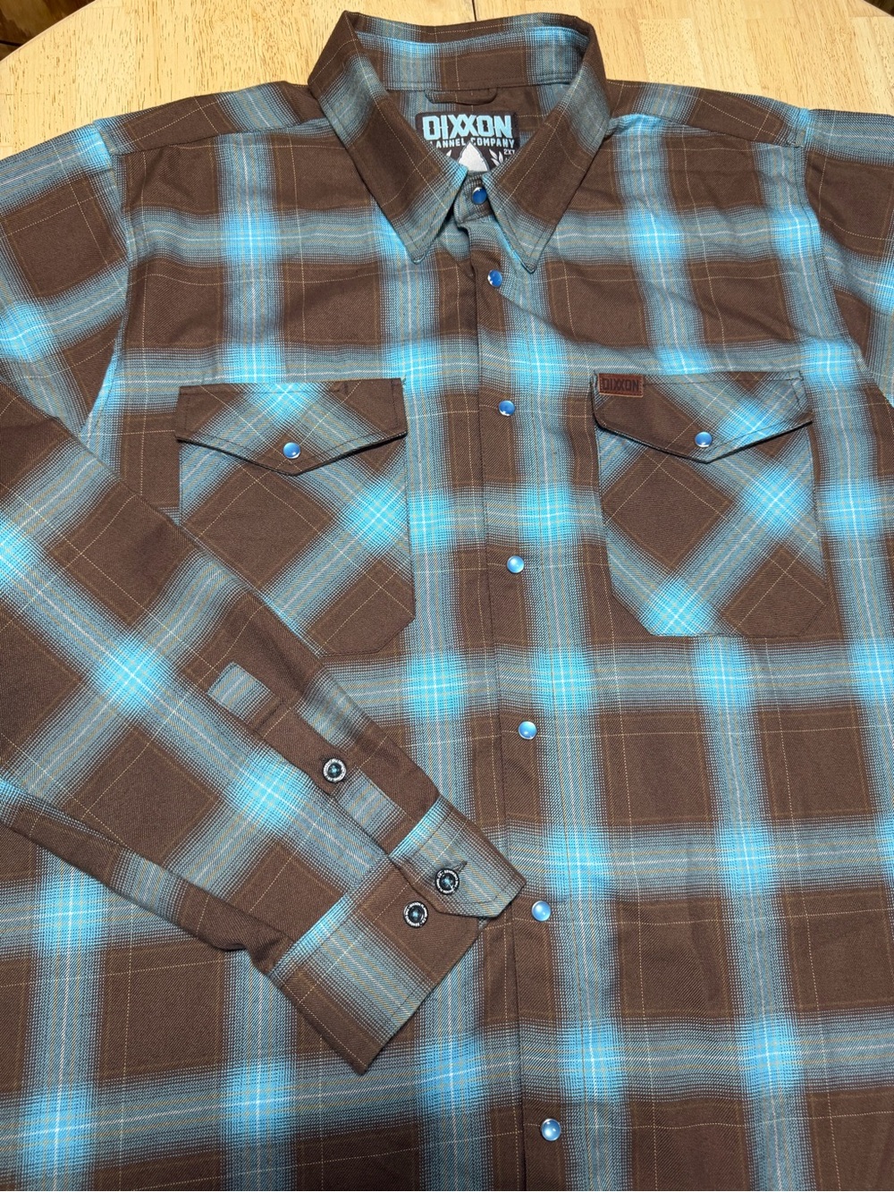 Dixxon Flannel Co The Cherokee Mens 2XT Tall Pearl Snap Blue Brown Plaid Shirt